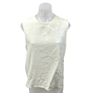 Kenzo Women's White Faux Suede Embossed Fish Sleeveless Blouse Tank Top 44 US 12